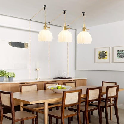2 Pack Plug in Pendant Light Fixtures, Hanging Light Fixture Vintage Glass Pendant Light, Mini Milk White Tulip Hanging Lamp, Pendant Lighting for Kitchen Island, Bedroom, Dining Room, Living Room