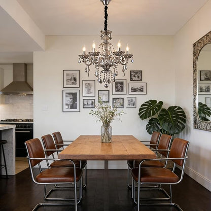 6-Light Modern Crystal Chandelier Lighting Smoky Gray Luxury Ceiling Light Fixture Hanging Crystal Chandelier for Dining Room Living Room Bedroom