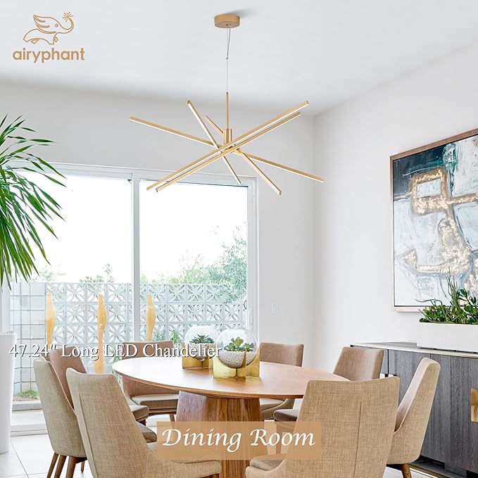 Big Gold Chandelier for Foyer Living Room 48 Inches High Ceiling Chandeliers Modern Remote Control Sputnik Chandelier for Large Living Room Dining Room Foyer