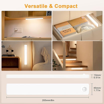 Under Cabinet Lighting, USB Rechargeable Motion Sensor Light Indoor, Battery Operated Closet Light, LED Cabinet Lights, Stick On Dimmable Under Counter Lights for Kitchen (2-Pack)