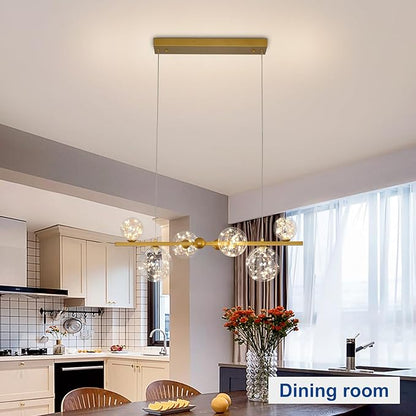 Depuley Linear Chandeliers for Dining Room: 23.62In Sputnik Chandeliers 6-Light Glass Globe Chandelier - Modern Gold Bubble Large Pendant Lights for Kitchen Island Lighting