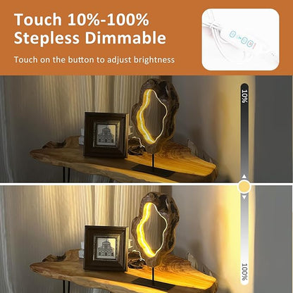 LAPTAIN LED Wood Table Lamp, Irregular Bedside Lamp with Dimmable, Creative Home Decor Table Lamp, Bedside Night Light for Bedroom, Living Room, Large