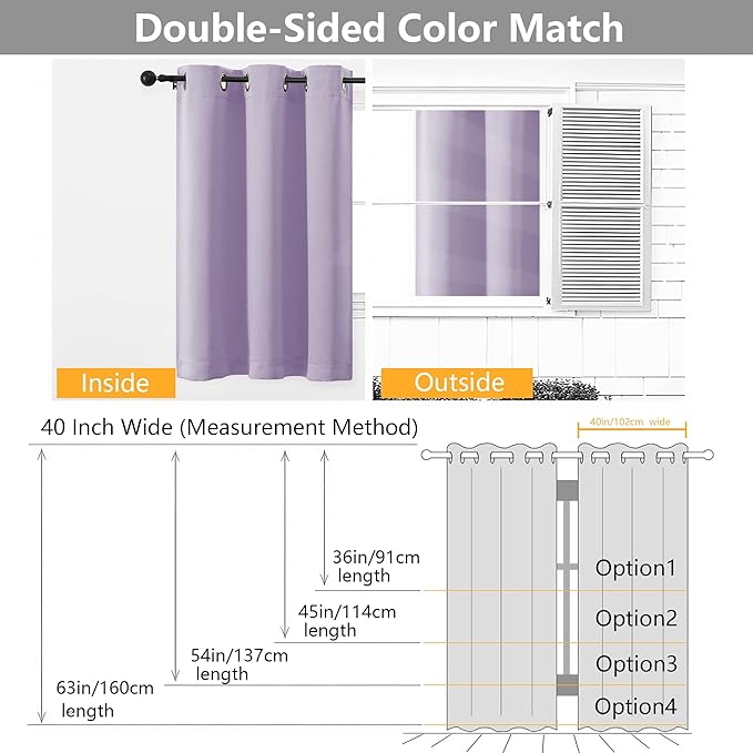 Simplebrand Lilac Room Darkening Curtains for Bedroom 63 Inch Length 2 Panels Set, Thermal Insulated Energy Saving Curtains for Kids Room, Grommet Solid Nursery Window Treatment Drapes, W40 x L63