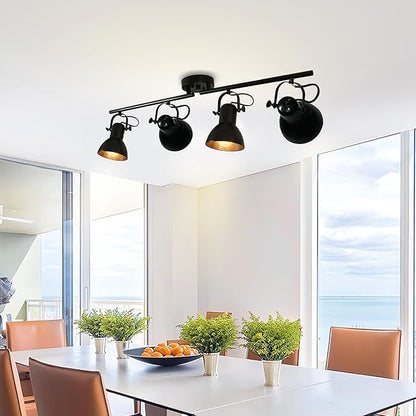 4-Light Track Lighting Kit 36" Kitchen Track Lighting Fixtures Ceiling with 4 Rotatable Light Heads, Track Lights Ceiling Mount Industrial Track Light for Living Room Bedroom Bar Hallway Office