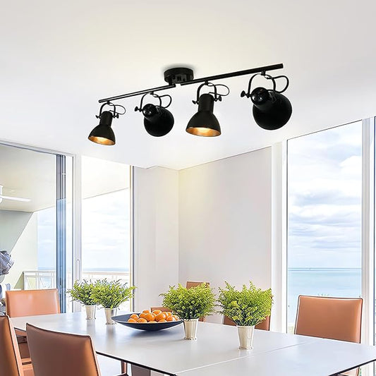 4-Light Track Lighting Kit 36" Kitchen Track Lighting Fixtures Ceiling with 4 Rotatable Light Heads, Track Lights Ceiling Mount Industrial Track Light for Living Room Bedroom Bar Hallway Office
