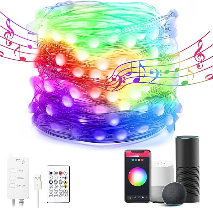 Avatar Controls 32.8ft Smart Christmas Lights Works w/Alexa Google, Color Changing LED Lights with Remote, Music Sync Fairy Lights with 20 Flash Modes, Plug in USB String Lights with Timer