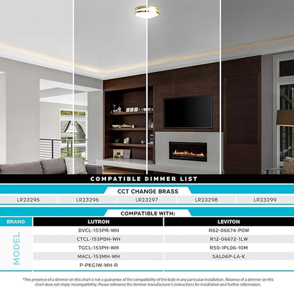 LUXRITE 16 Inch LED Flush Mount Ceiling Light, 5 Color Selectable 2700K | 3000K | 3500K | 4000K | 5000K, Dimmable Ceiling Light Fixture, 24W, 1920 Lumens, Energy Star, ETL Listed, Brushed Brass