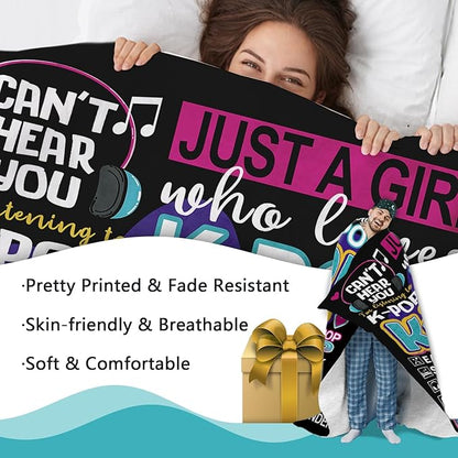 Kpop Women Girls Teen Gifts Flannel Throw Blanket, Korean Pop Music Present for Korea Friends K-Pop Lovers Fans, Funny Soft Bedding Sofa Blanket Birthday Ideas 50" x 70"