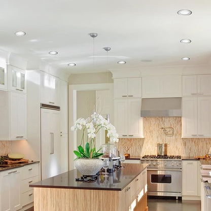 GLOBE Electric 4" Ultra Slim LED Integrated Recessed Lighting Kit 4-Pack, 9 Watts, Energy Star, IC Rated, Dimmable, Wet Rated, Brushed Nickel Finish, 4.25" Hole Size,91122, 540 Lumen