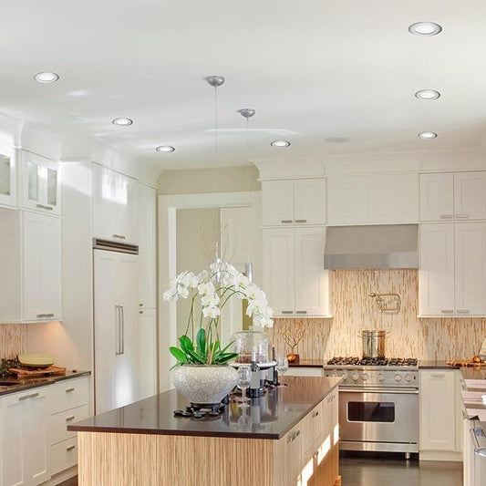 GLOBE Electric 4" Ultra Slim LED Integrated Recessed Lighting Kit 4-Pack, 9 Watts, Energy Star, IC Rated, Dimmable, Wet Rated, Brushed Nickel Finish, 4.25" Hole Size,91122, 540 Lumen