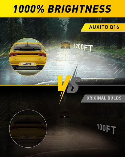 AUXITO H13 Bulb, 6500K Ultra White 10X Increased Brightness, Precision 1:1 Mini Design, Simple Plug Play Installation, Stable Illumination, 99% Vehicles Supported, Pack of 2