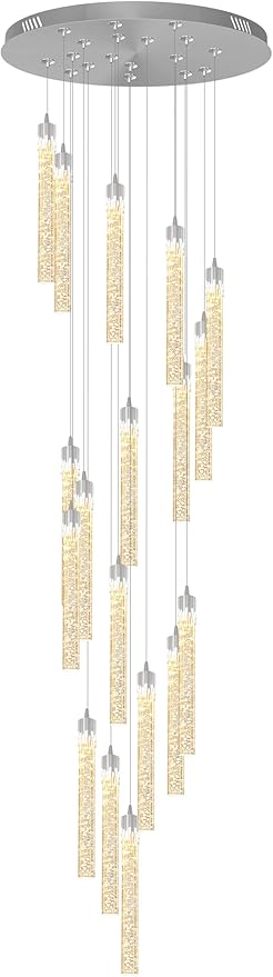ykolupty H125'' Modern Crystal Chandelier 18-Lights Large Foyer Chandelier Crystal Pendant Ceiling Light for Staircaes Hallway Entrance Silver