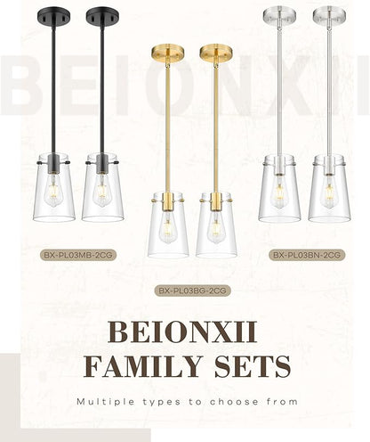 Beionxii Pendant Lights Kitchen Island 2 Pack, Brushed Gold Modern Kitchen Pendant Lighting Over Island, Hanging Lights with Clear Glass for Sink, Dining Room, Entryway, BX-PL03BG-2CG