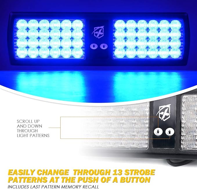 Xprite Blue LED Visor Strobe Flashing Lights Sunshield Hazard Warning Light for Law Enforcement Emergency Vehicles Trucks Cars