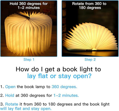 Vergissm Wooden Book Light, 3 Colors Folding Book Lamp, LED Book Light Rechargeable Foldable Paper Lamp for Home Decor Birthday Gifts