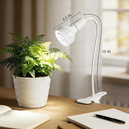 LED Grow Light, 5000K White Full Spectrum Clip-on Gooseneck Plant Lamp for Indoor Desk Plants Growing with 4/8/12H Timer, Bulb Replacement & Smart Plug Compatible(12W Equivalent 80W)