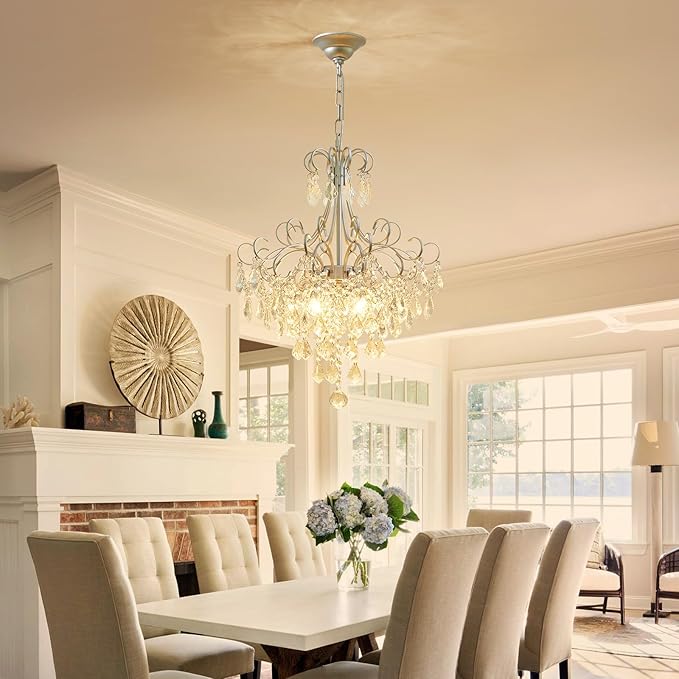 WUZUPS Crystal Chandelier 5-Light Pendant Ceiling Light Modern Lighting Fixture for Dining Room Hallway Bedroom Kitchen Bathroom, H 22.4" x W 18.3", E12 Base, Silver
