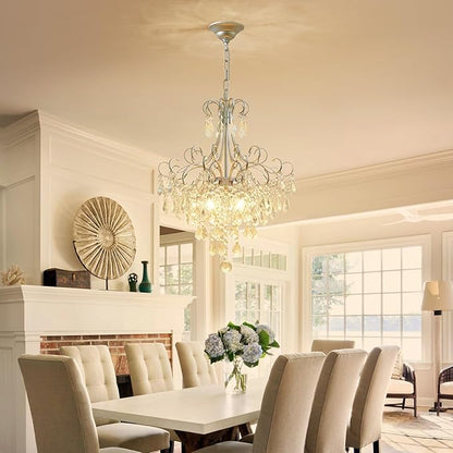 WUZUPS Crystal Chandelier 5-Light Pendant Ceiling Light Modern Lighting Fixture for Dining Room Hallway Bedroom Kitchen Bathroom, H 22.4" x W 18.3", E12 Base, Silver
