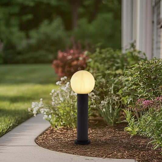 23.6" Outdoor Post Light, Modern Outside Bollard Light with Opal Glass Globe, Black Aluminum Pathway Lamp Post Light for Walkway Driveway Patio Garden, Hardwired, E26 Bulb Not Included