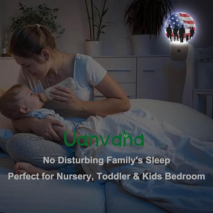4th of July Patriotic Night Light American Independence Memorial Day Always Remember Night Lights Plug into Wall with Dusk to Dawn Sensor Round LED Lighting