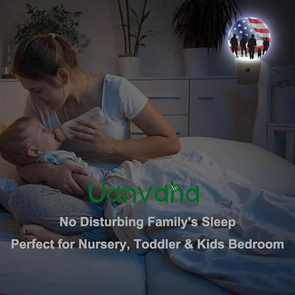 4th of July Patriotic Night Light American Independence Memorial Day Always Remember Night Lights Plug into Wall with Dusk to Dawn Sensor Round LED Lighting