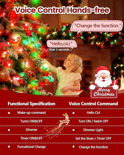2025 New Christmas Tree Lights Indoor with Voice Control & Remote | 448LED Waterfall Tree Topper Lights with 12 Modes & Timer, 7FT x 16 Lines Cascading Twinkle Lights for 7FT Xmas Decor(Red Green)