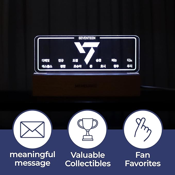 Seven.Teen Night Light, Kpop Merchandise, Korean Idol Lamp for Carat, 7RGB Color, Dimmer, 8.3 x 4.2 x 1.7