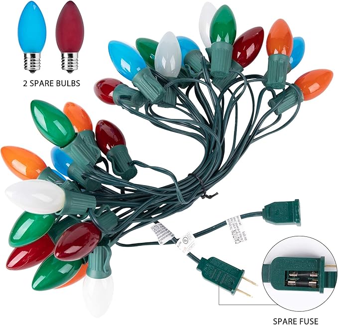 Moonflor C9 Christmas Lights Outdoor, 100Feet Vintage Christmas String Lights with 100 Bulbs, Connectable Waterproof Lights for Holiday Party Roofline Backyard Garden Patio, Green Wire (Warm White)
