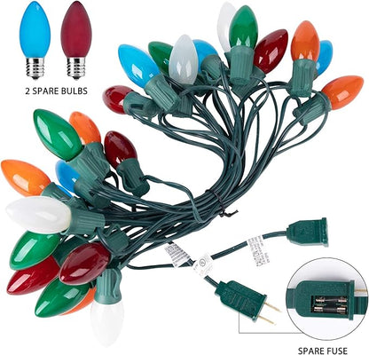 Moonflor C9 Christmas Lights Outdoor, 100Feet Vintage Christmas String Lights with 100 Bulbs, Connectable Waterproof Lights for Holiday Party Roofline Backyard Garden Patio, Green Wire (Warm White)