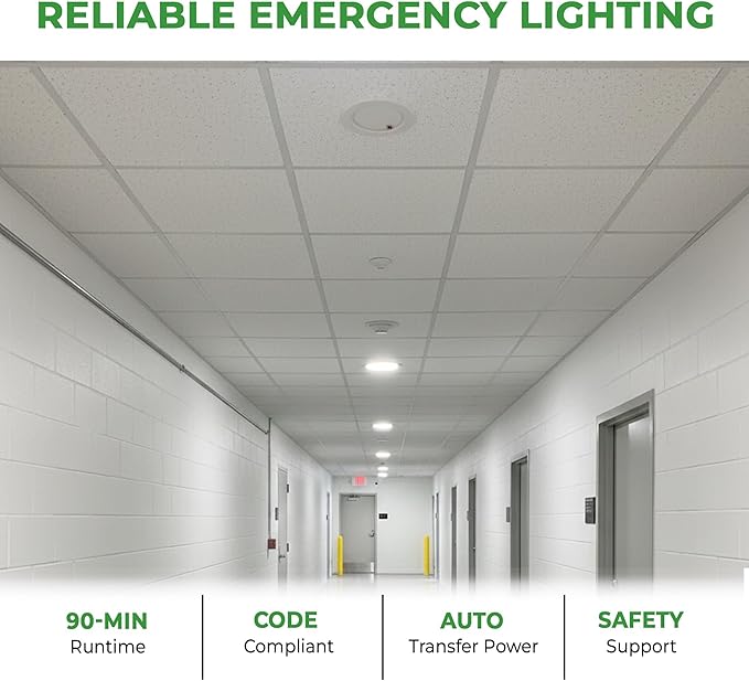 E2 LIGHTING 6 Inch Down Light with Battery Backup(2Hrs Fire-Rated), 5 CCT Tunable 2700K-5000K, Indoor Commercial and Residential Recessed Light,120-277V