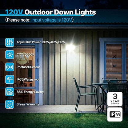 LED Wall Pack Light - 30W/40W/60W Dusk to Dawn Outdoor Lighting - 𝟏𝟐𝟎𝐕 5000K Porch Light, IP65 Waterproof Adjustable Outdoor Security Lighting for Warehouse Yard Barn Garage Factory Loading Bay