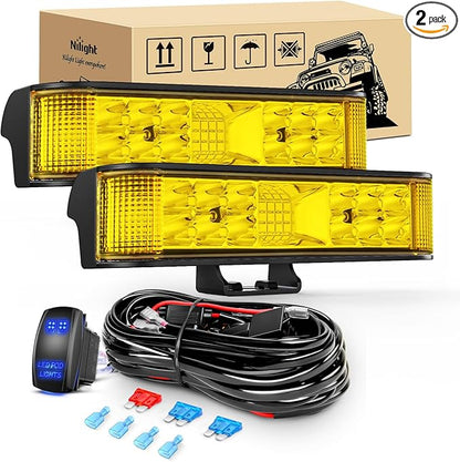 Nilight Side Shooter LED Light Bar Amber Beam Pods 2PCS 6.5 Inch 60W Flood Spot Combo Fog Driving Lighting w/ 16AWG 5Pin Rocker Switch Wiring Harness Kit for Truck SUV ATV UTV Boat Van