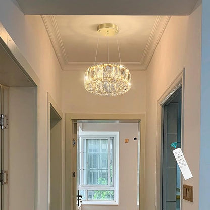 HAIXIANG Modern Crystal Chandelier Dimmable LED 8 Inch Ring Pendant Lights Adjustable Glam Chandeliers Lighting Fixtures for Dining Room Living Room Bedroom Gold Light