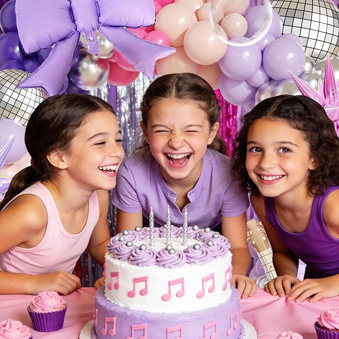 JOGAMS 171Pcs Kpop Balloons Arch Kit, Idol Stage Style Pink Purple Silver Disco Balloon Garland with Bow Guitar Star Music Note Foil Balloons for K-Pop Music Disco Theme Birthday Concert-Style Stage