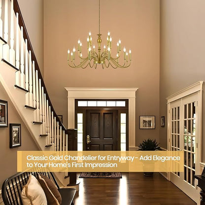 24 Light Gold Chandelier Large Farmhouse Chandeliers for High Ceiling Foyer, Extra Large Round Rustic Gold Chandelier 3-Tier for Living Room Dining Room Stairs Entry Restaurant Hotel -42.5 in