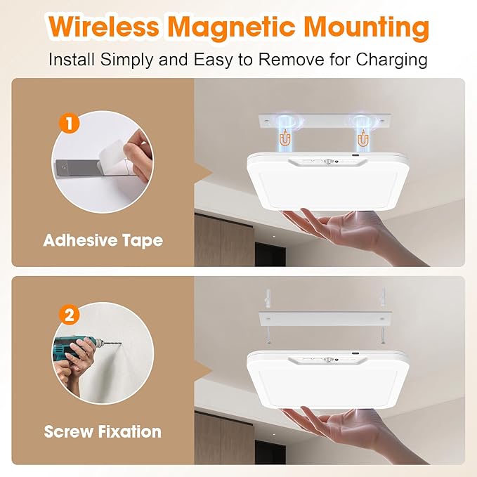 Rechargeable Ceiling Light with Motion Sensor & Remote, 3 Color Temperature (3000K/4500K/6500K), Timer & USB-C Battery Operated for Bathroom Shower Stairs Hallway Garage Pantry Porch (1 Pack)
