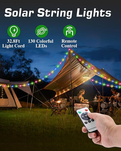 Anpro Solar Camping String Lights 4 in 1, 32.8Ft Ultra Long Multi-Color LED String, 3600mAh Solar Powered and USB Rechargeable Light with Remote Control, Portable Camping Light for Hiking, Decoration