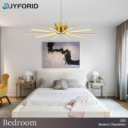Gold Modern Sputnik Chandelier with Remote Control, 56W 3-Color Temperature Dimmable LED Chandelier for Dining Room, Hanging Adjustable Pendant Light for Living Room Kitchen Foyer Entryway
