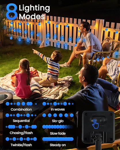 LORRYTE 2-Pack 120 LED Blue Solar String Lights Outdoor - 72FT Crystal Globe Waterproof Solar Powered Patio Lights for Outside with 8 Lighting Modes for Garden Yard Party Porch Decorations