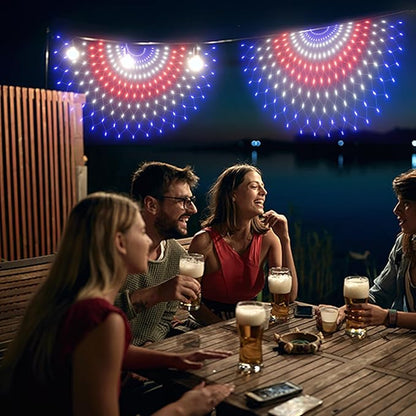 Leisure world 3 Pack 450 LED American Flag Bunting Flags Lights - Super Bright Waterproof USA String Lights for Patriotic Decoration on USA 250 Anniversary, July 4th,Memorial Day,Christmas & Party