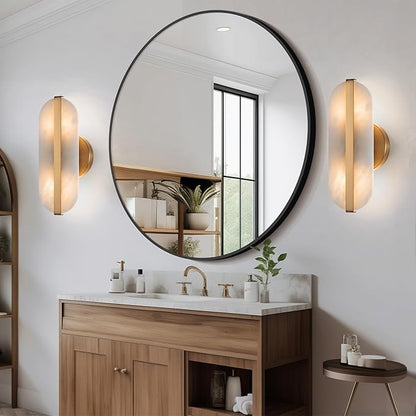 Natural Alabaster Wall Sconces Marble Wall Sconces Gold Bathroom Vanity Wall Light Fixture Stone Wall Lamp Modern Alabaster Sconces Wall Lighting for Bedroom Living Room Hallway Restaurant