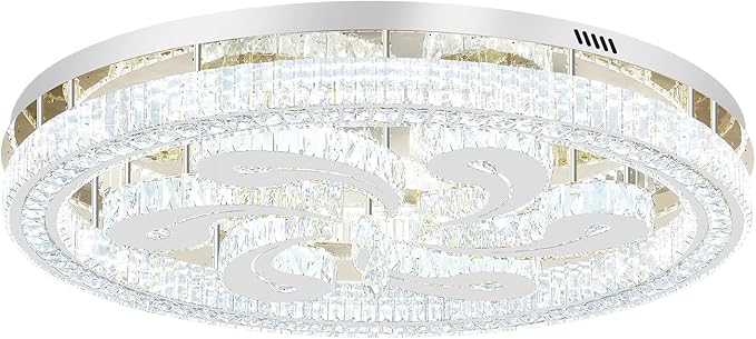 Modern Crystal Chandeliers for Dining Room Flush Mount Ceiling Chandelier for Living Room Dining Room Ring LED Crystal Ceiling Light (Round,40in Silver,Dimmable 2700K-6500K)