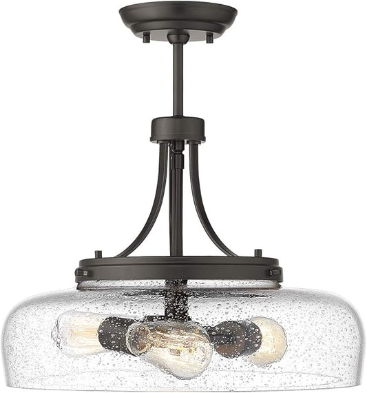 EAPUDUN Farmhouse Semi Flush Mount Ceiling Light Fixture, 3-Light Industrial Pendant Light in Oil Rubbed Bronze Finish with Clear Seeded Glass Shade, SMA1126-ORB