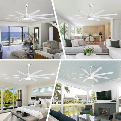 YUHAO 72 Inch White Ceiling Fan with Light and Remote Control.Noiseless,Dimmable,3CCT,6 Speeds Reversible, DC Ceiling Fans for Indoor or Covered Outdoor Use.ETL Listed