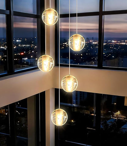 HAIXIANG 5 Lights Globe Chandelier Modern Crystal Glam Light LED Warm Light Pendant Lights for Dining Room Kitchen Island Brushed Nickel Lighting Fixture