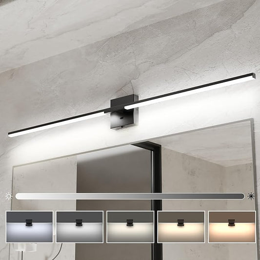 Ensenior Modern Bathroom Vanity Light 48 inch, Built-in Dimmer, 28W Dimmable 5CCT Led Bath Lights, Black Bar Vanity Lights for Bathroom Mirror Cabinets Bedroom-FCC & ETL Certificated