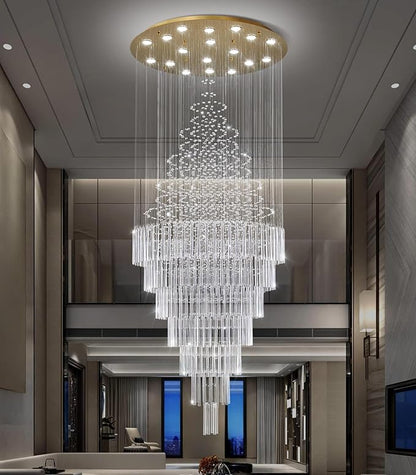 HAIXIANG W40 x H120 Glam Chandelier with LED Bulbs Crystal Raindrop High Ceiling Pendant Light for Entrance Large Villa Chandelier Foyer Lighting Fixtures Gold