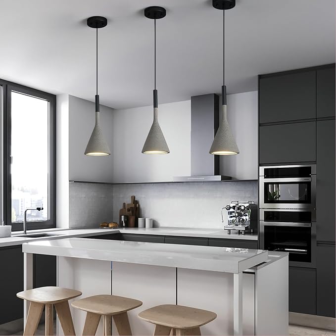 Farmhouse Black Pendant Light Fixtures 1-Light Concrete Industrial Kitchen Island Pendant Lighting for Dining Room Bedroom Hallway Pendant Ceiling Lamp(2-Pack)