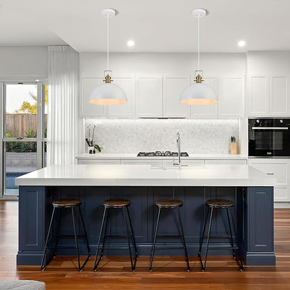 18 Inch Large Pendant Lights for Kitchen Island Matte White Farmhouse Pendant Light fixtures Adjustable Height Dome Hanging Light for Dinning Room Bedroom Hallway,1 Pack