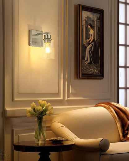 Rayogale Wireless Wall Sconces, Nickel Battery Operated Wall Sconce Set of 2 with Timer Function, Easy Install Dimmable Rechargeable Wall Lamps for Living Room, Bedroom, Hallway, Entryway Decor 3000K